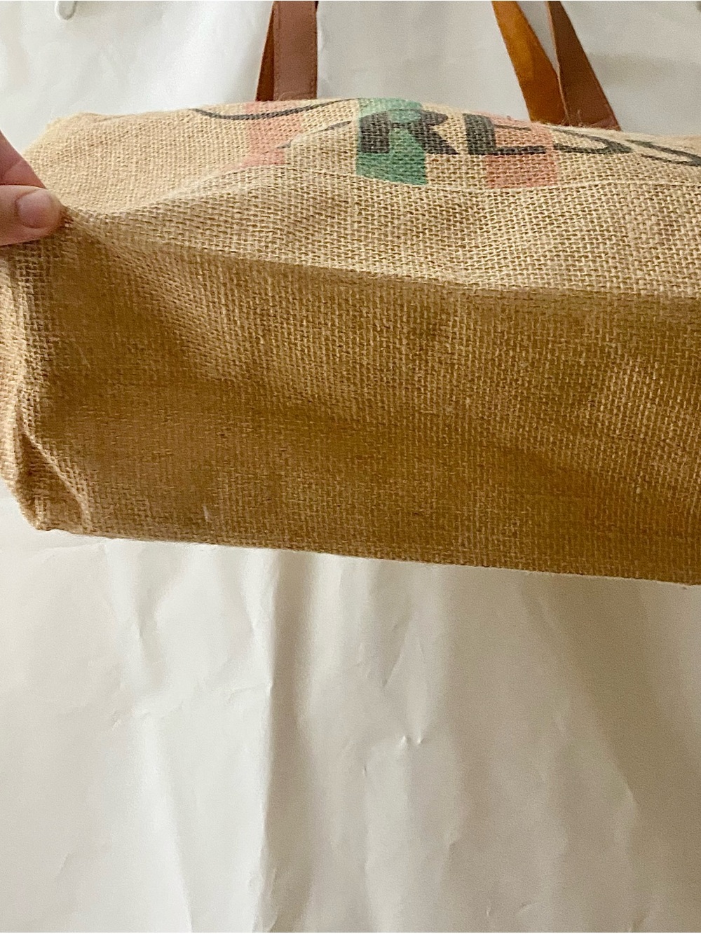 Nespresso logo tote 100% Jute with Brown leather straps and 100% cotton lining - Picture 7 of 11